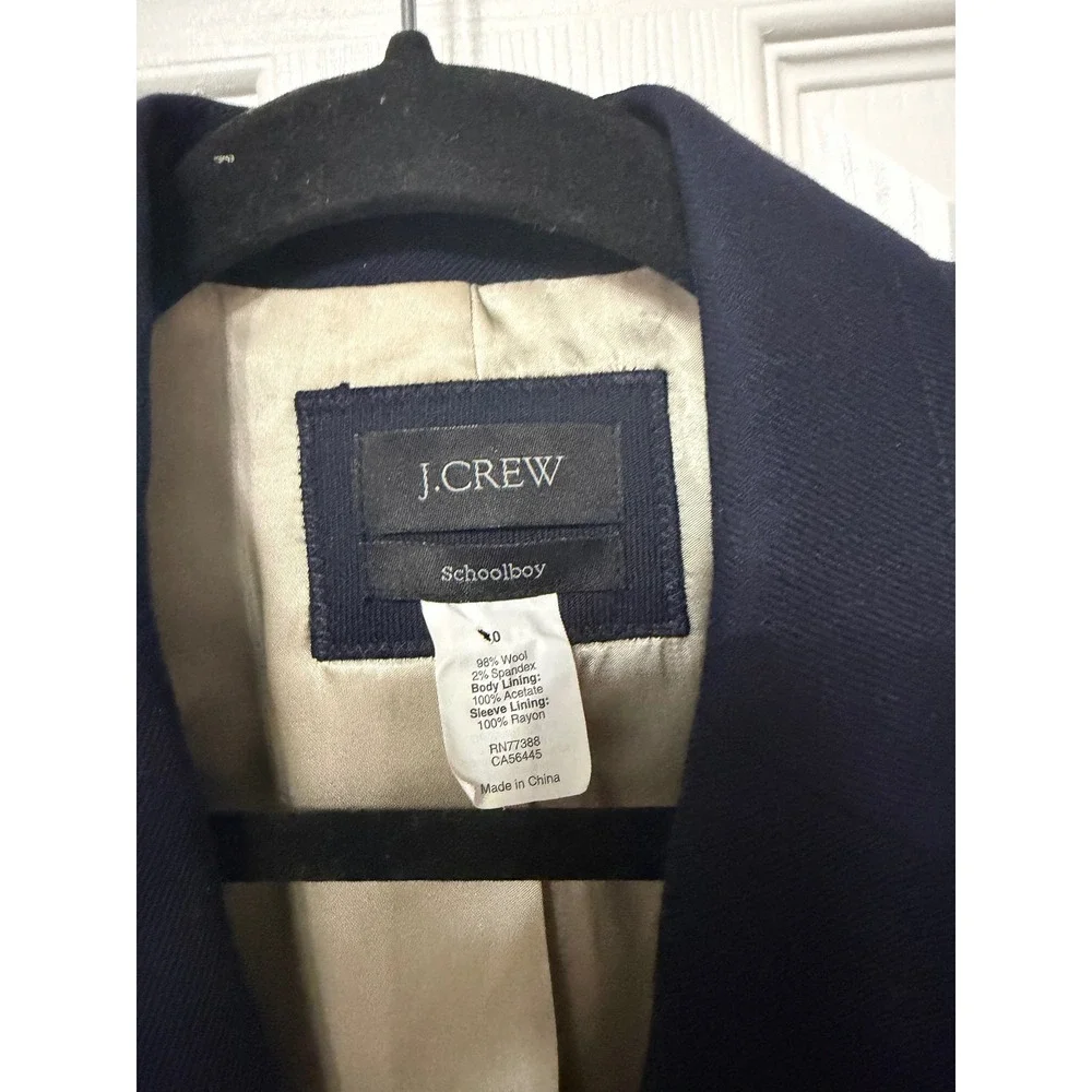 J.Crew Schoolboy Blazer Navy Blue Wool Blend Gold Crest Button‎ Jacket 0 RN77388 - Picture 5 of 7